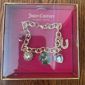 Juicy Couture Gold Bracelet with Green Clover Charm